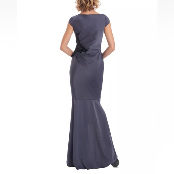 JS COLLECTION Gray High Low Side Appliqué Hem Cap Sleeve Formal Gown - Reemoly - Picture 2 of 3